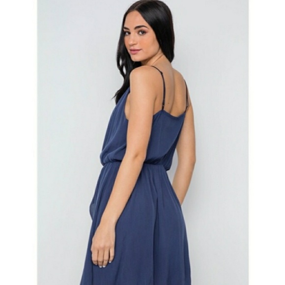 🔥 LAST 1🔥 Navy Cowl Neck Side Slit Mini Dress - Picture 2 of 2